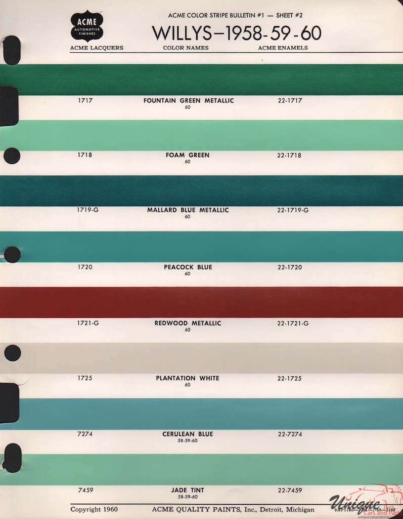 1960 Willys Paint Charts Acme 2